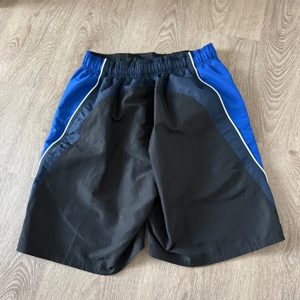 VTG Nike Swim Trunks Black Blue Colorblock Mesh Lined Board Shorts Mens Small
